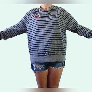 Stripped Black and White Sweater with Rose Decal